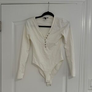 Forever 21 Off-White Long Sleeve Bodysuit